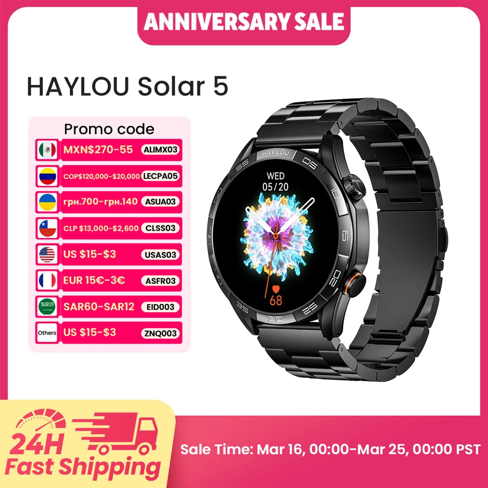 Solar 5 AMOLED Smartwatch – Bluetooth Calls & Health Tracking