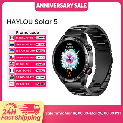 Solar 5 AMOLED Smartwatch – Bluetooth Calls & Health Tracking
