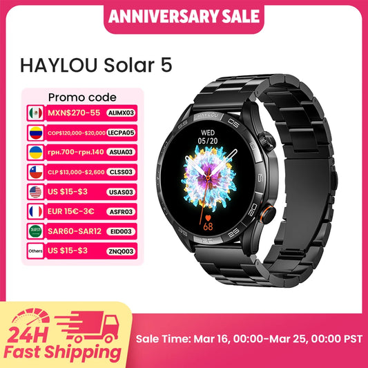 Solar 5 AMOLED Smartwatch – Bluetooth Calls & Health Tracking