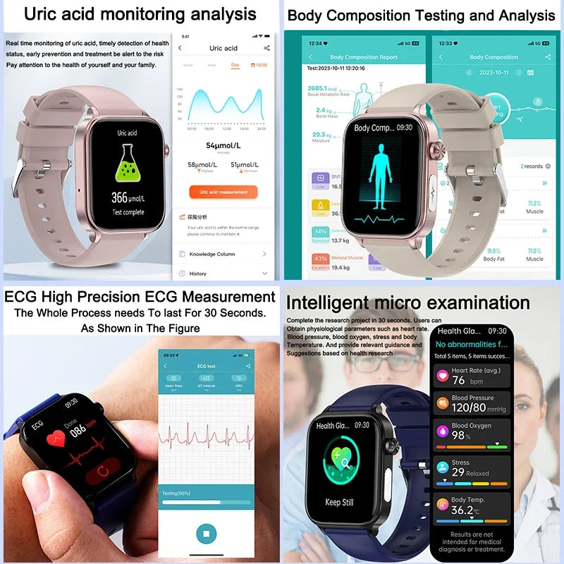 AI Health Smart Watch With ECG, Lipid & Uric Acid Tests
