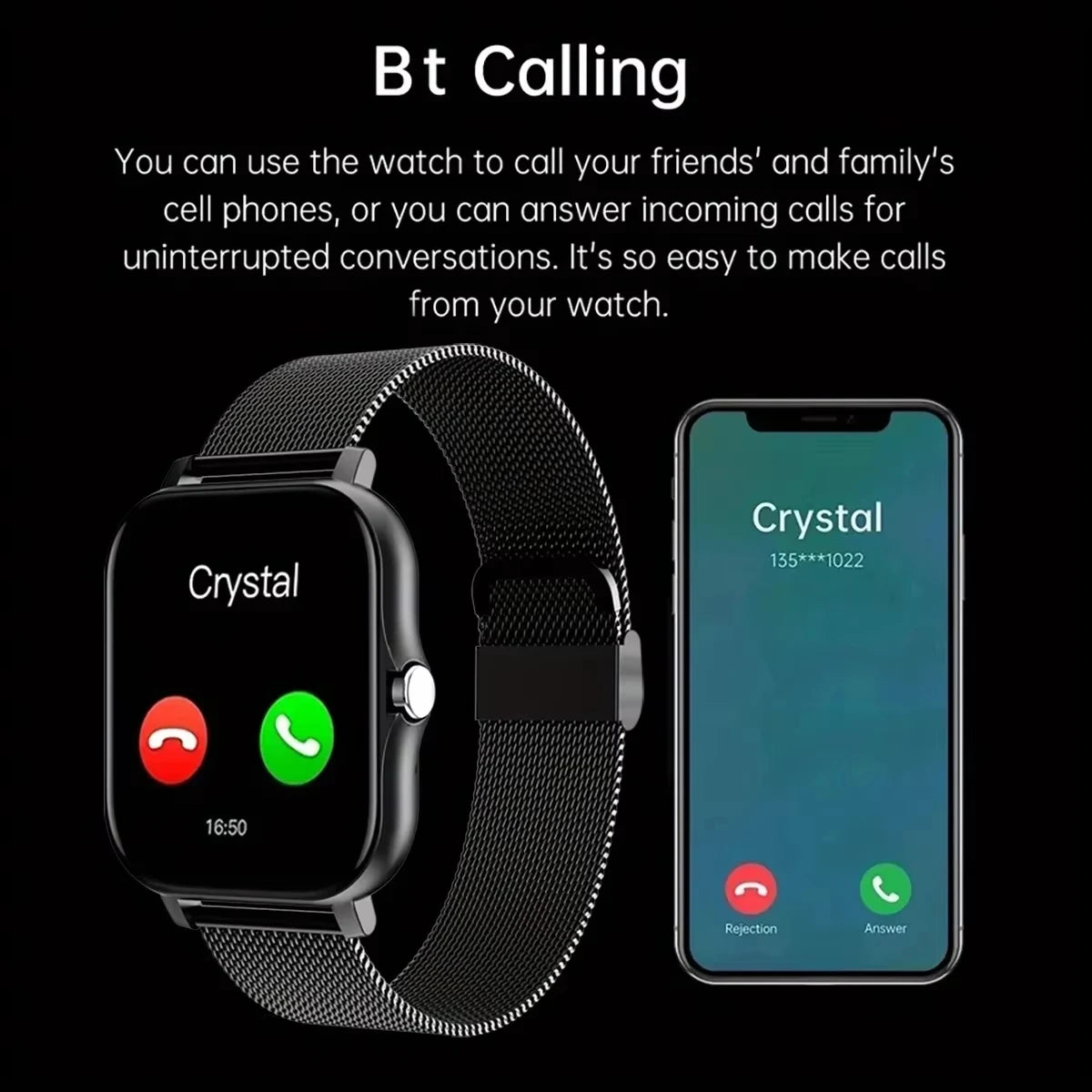 Bluetooth Smart Fitness Watch With Call & Heart Rate